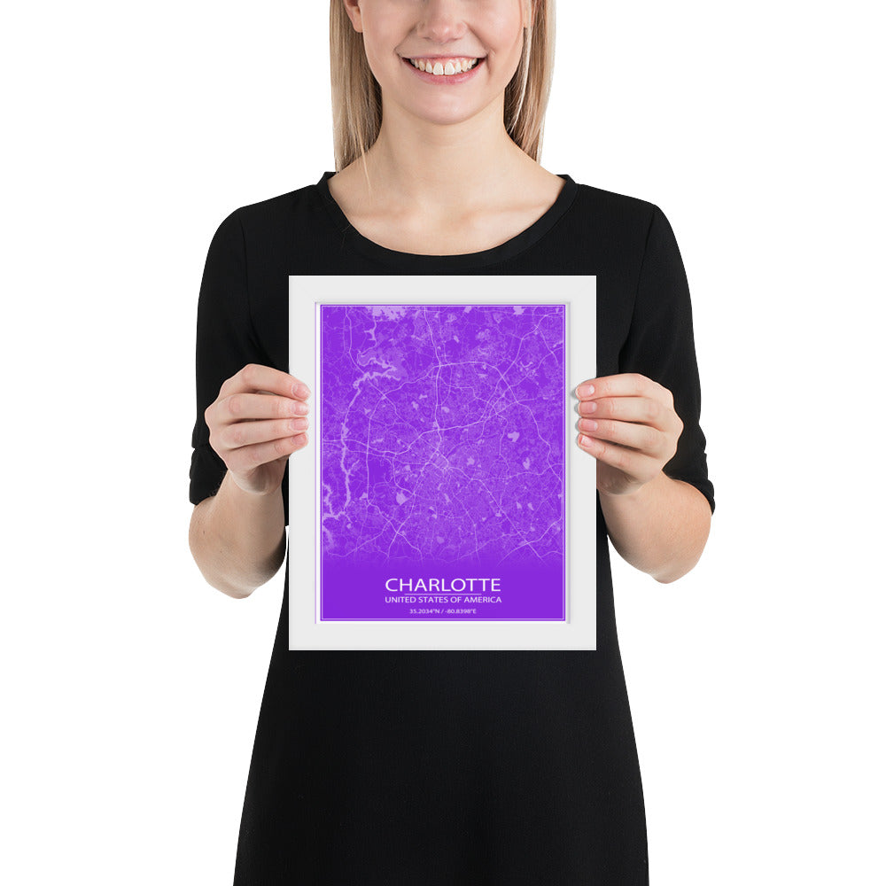 Charlotte Purple and White Framed Map