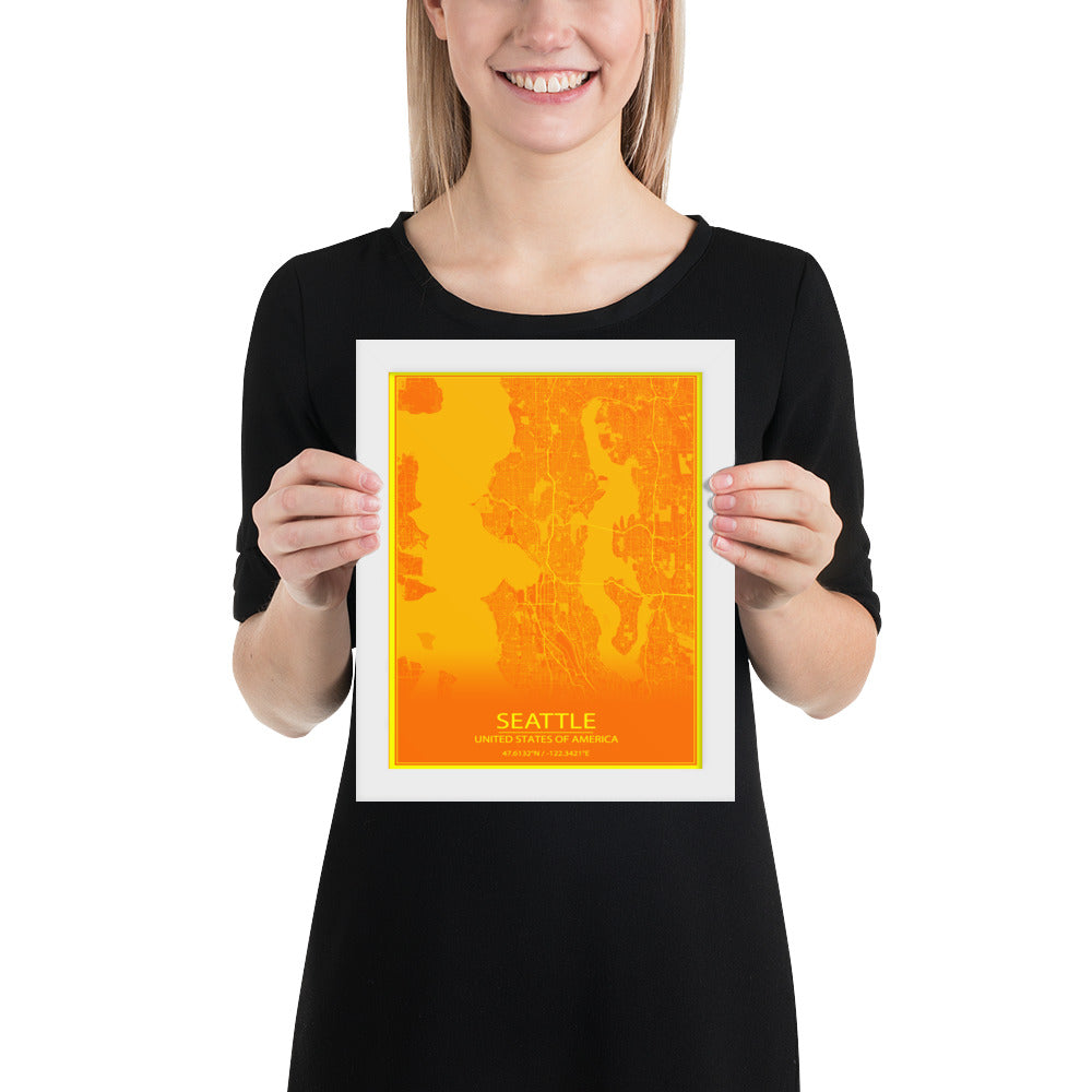 Seattle Orange and Yellow Framed Map