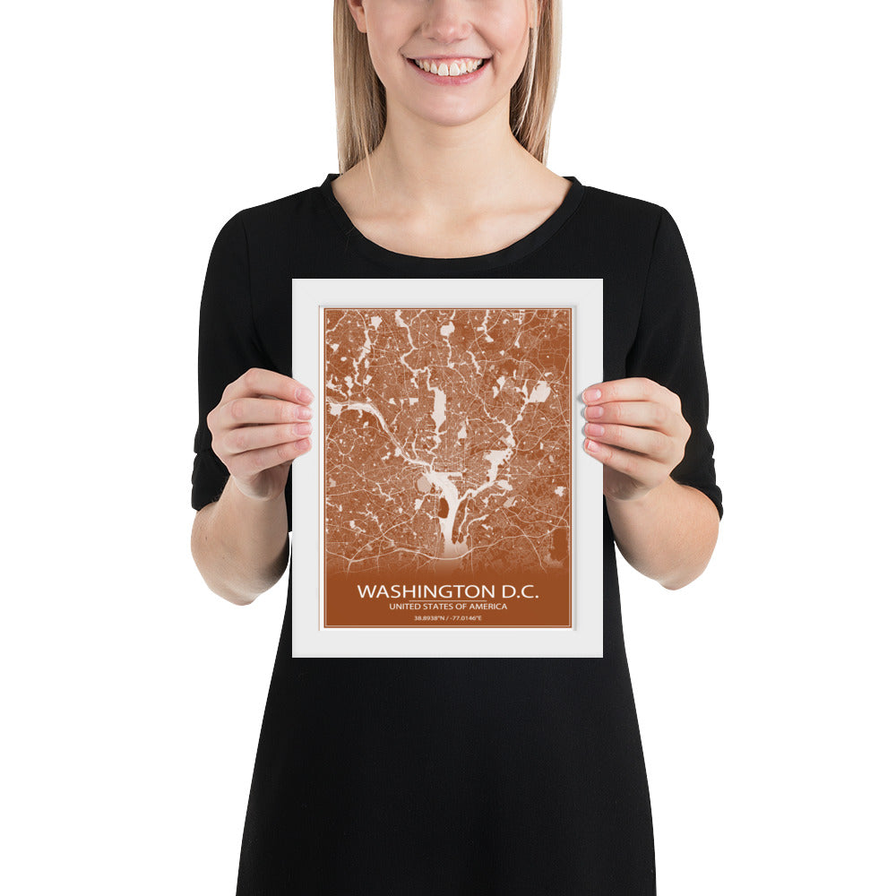 Washington, D.C. Brown and White Framed Map