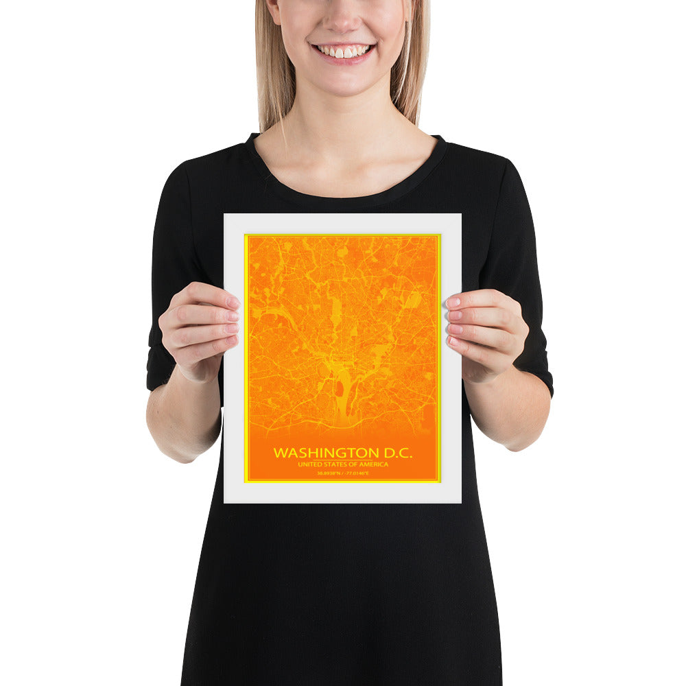 Washington, D.C. Orange and Yellow Framed Map