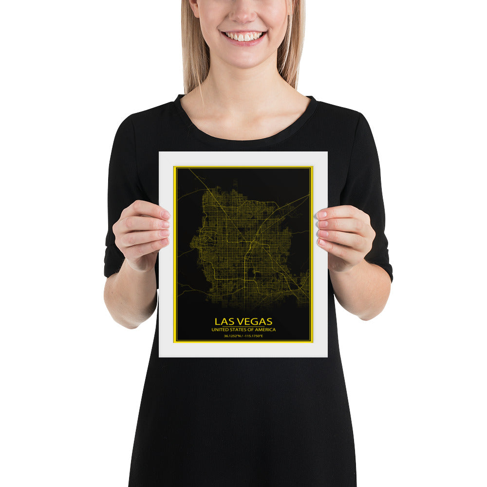 Las Vegas Black and Yellow Framed Map