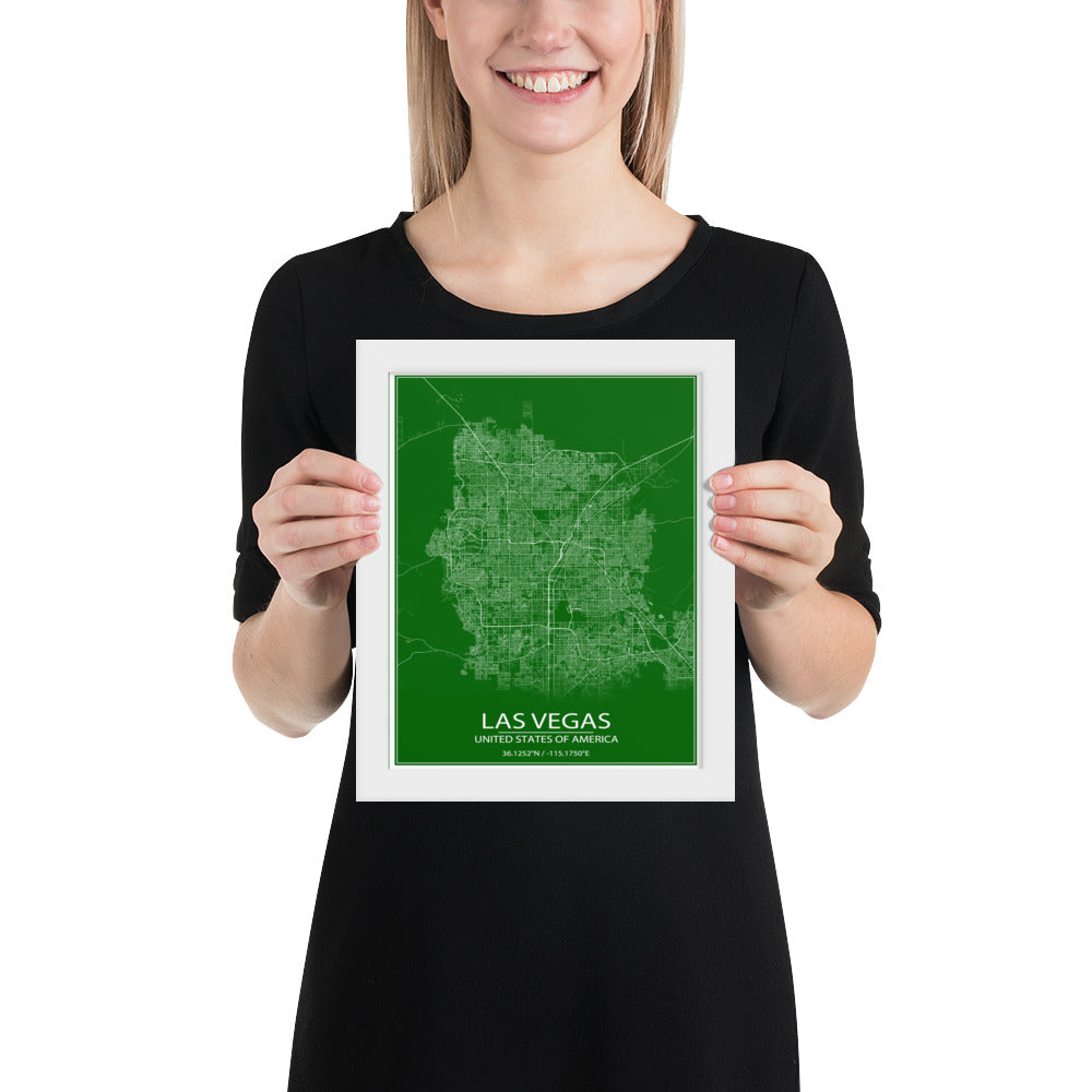Las Vegas Green and White Framed Map