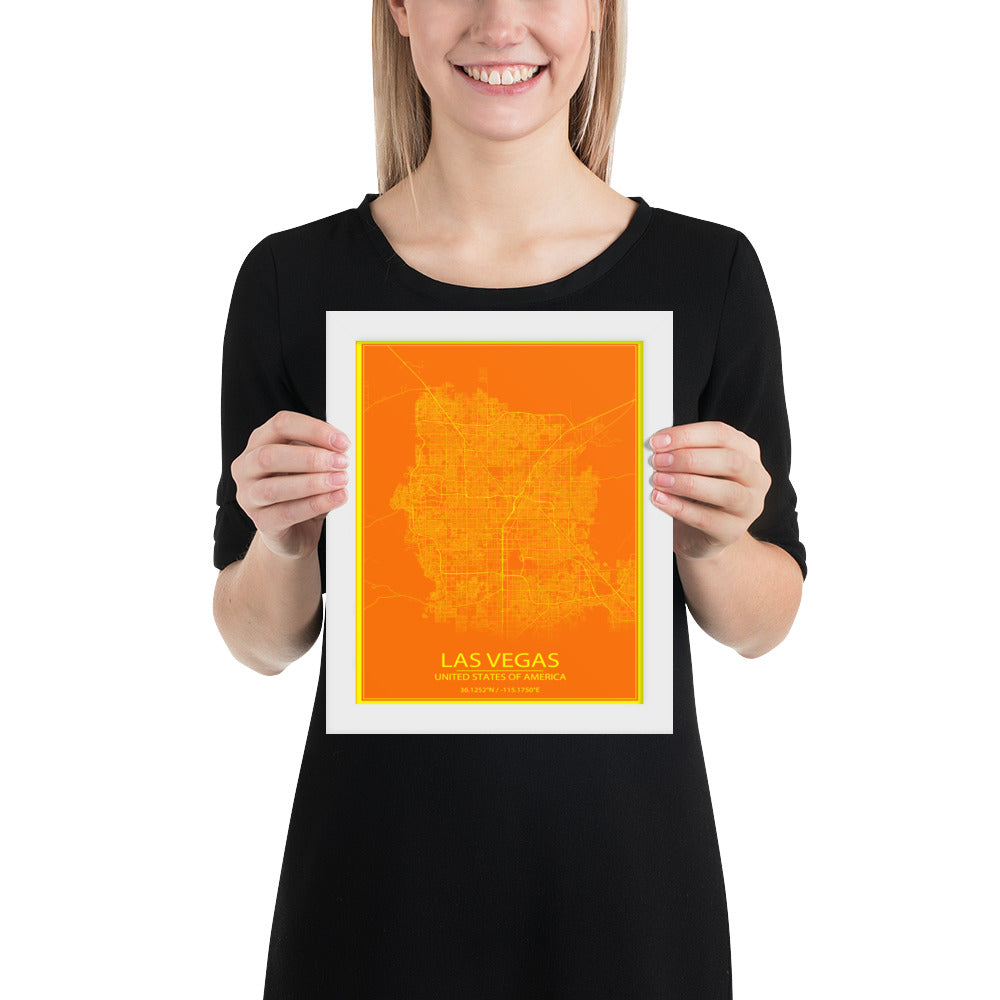 Las Vegas Orange and Yellow Framed Map