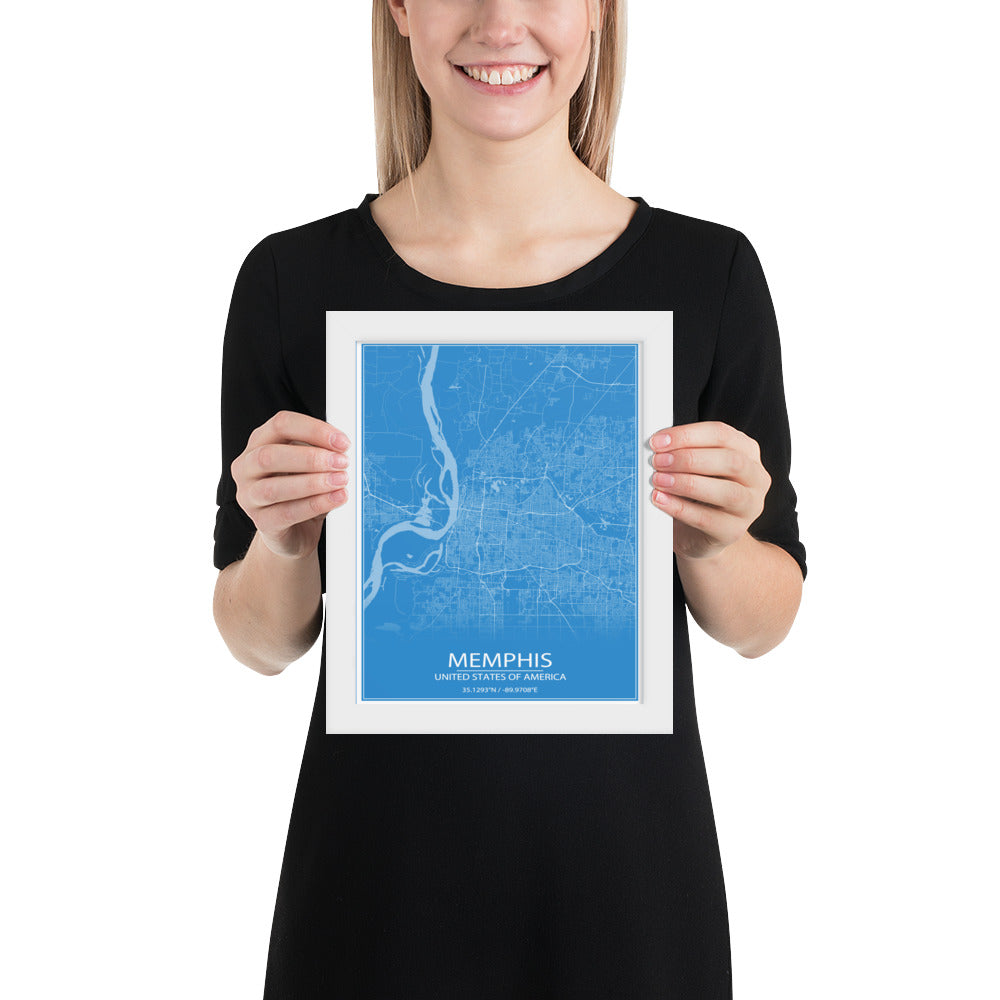 Memphis Blue and White Framed Map
