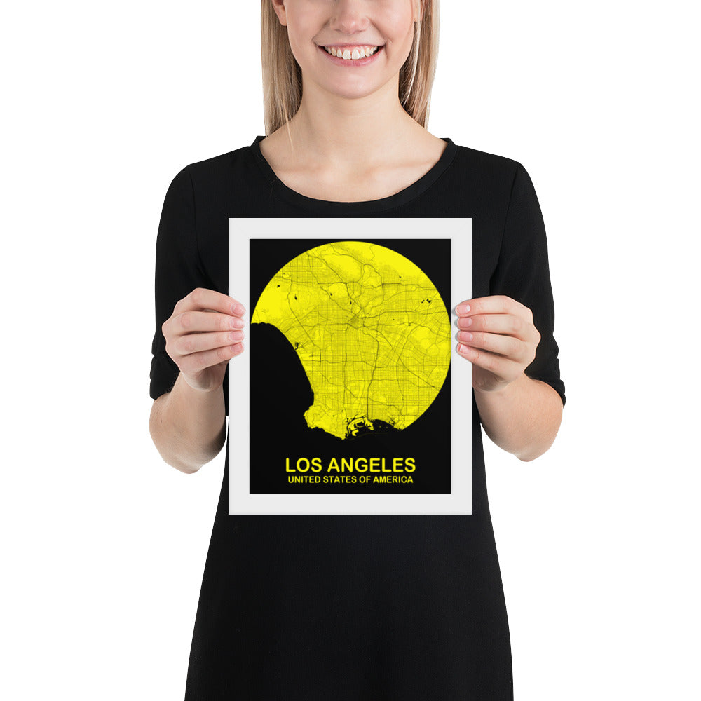 Los Angeles Circular Yellow Framed Map