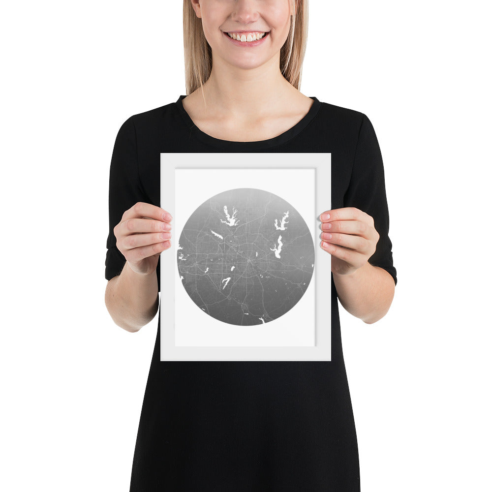 Dallas Silver on White Framed Map