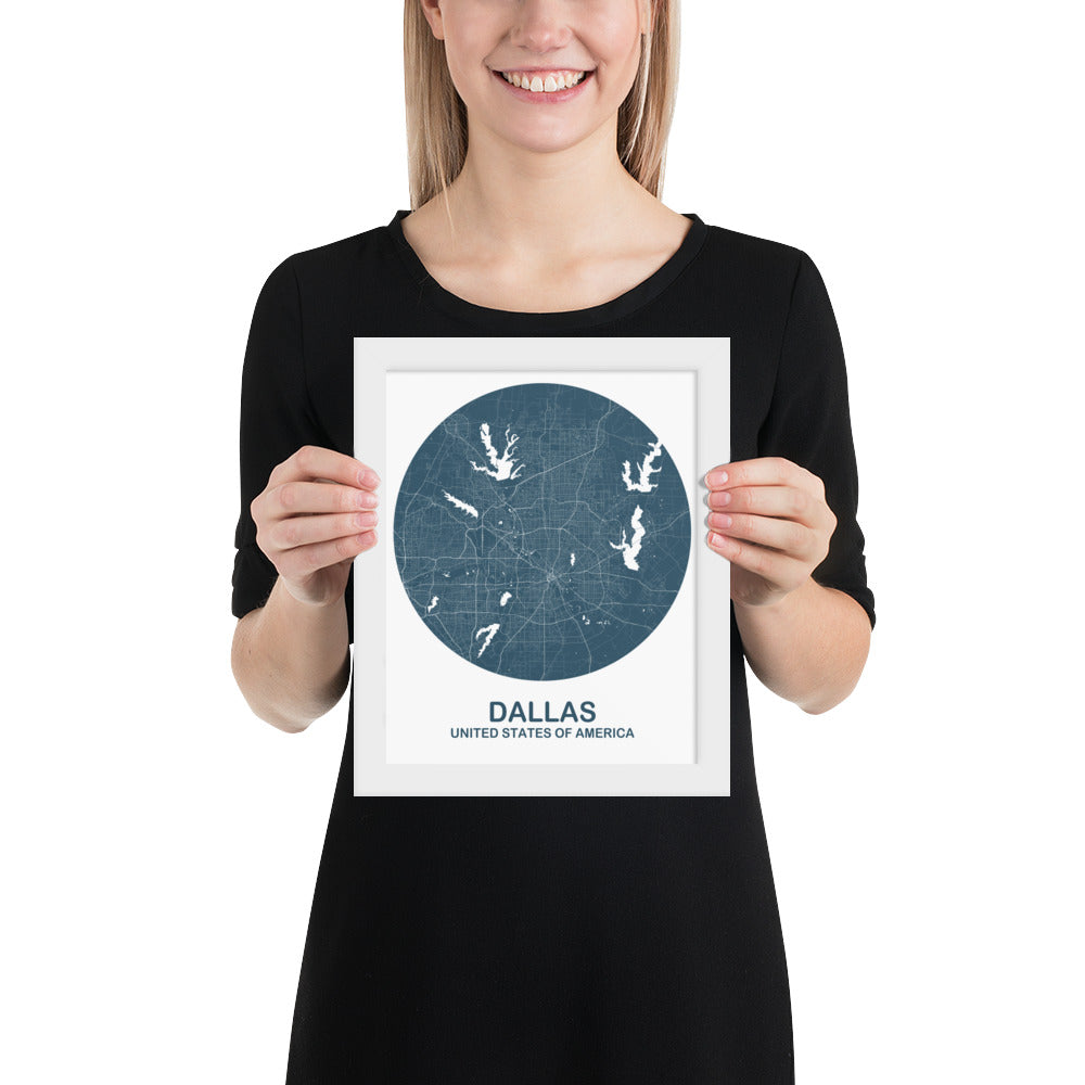 Dallas Circular Blue Framed Map