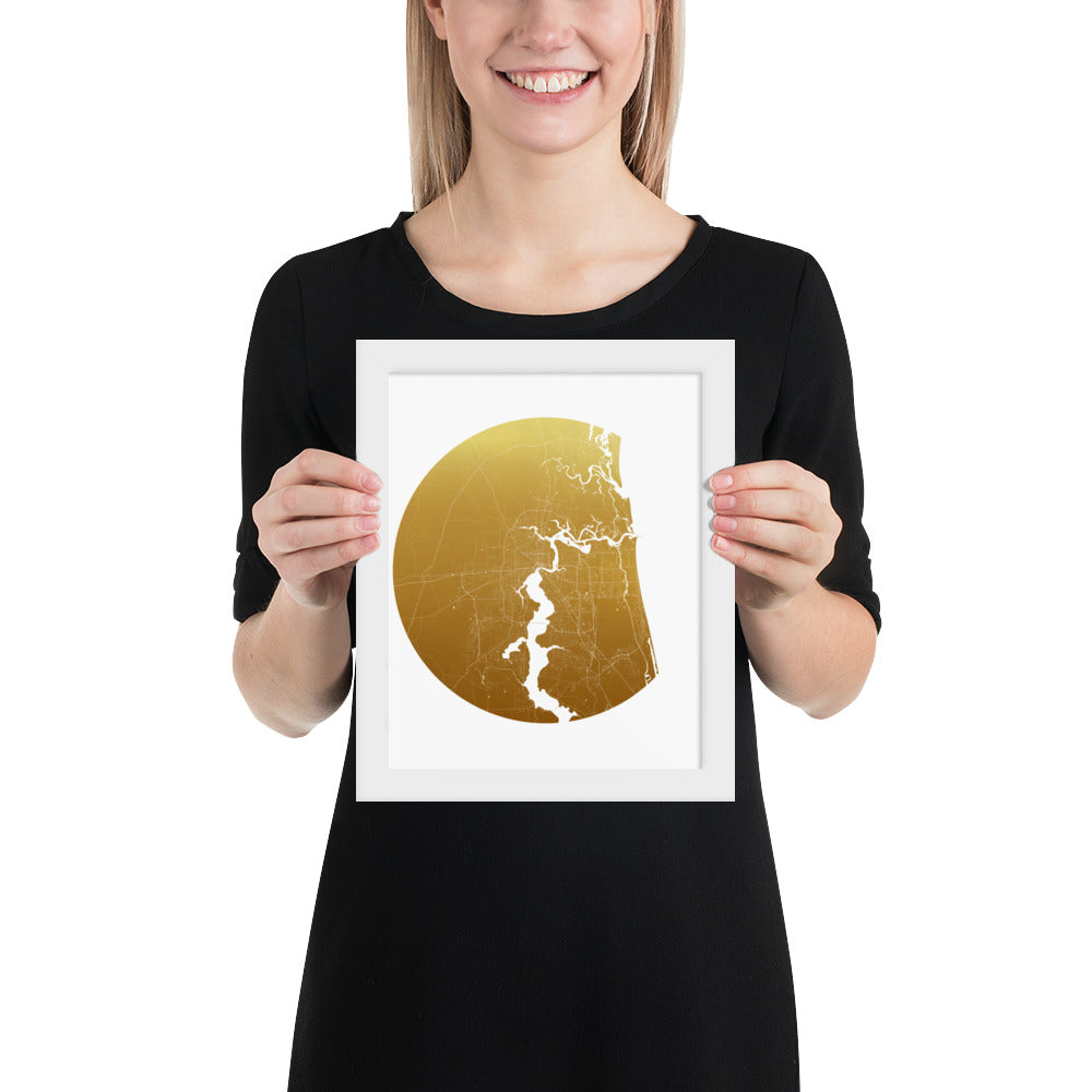 Jacksonville Gold on White Framed Map