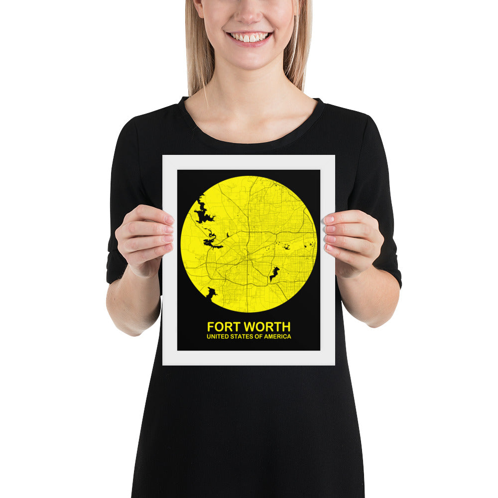 Fort Worth Circular Yellow Framed Map