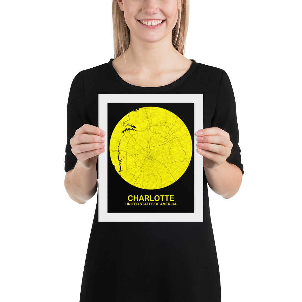 Charlotte Circular Yellow Framed Map