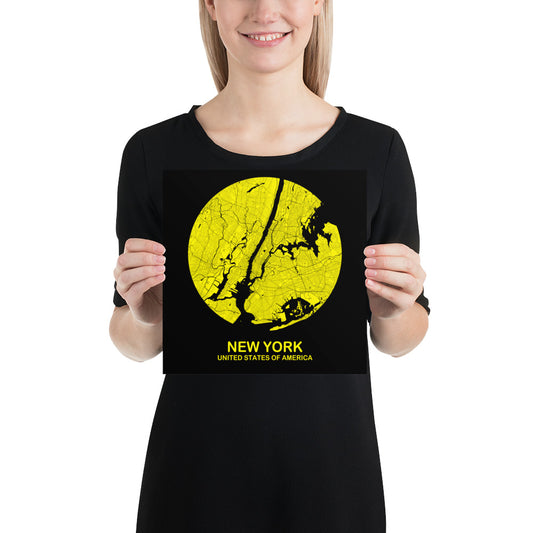 New York Circular Yellow Paper Map