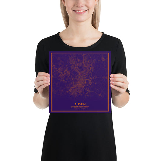 Austin Purple and Orange Paper Map
