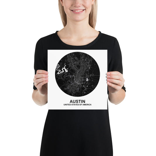 Austin Circular Black Paper Map