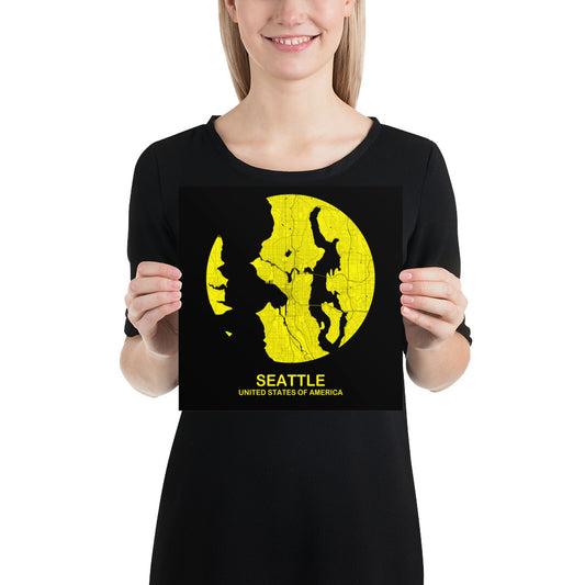 Seattle Circular Yellow Paper Map