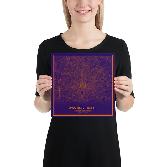 Washington, D.C. Purple and Orange Paper Map