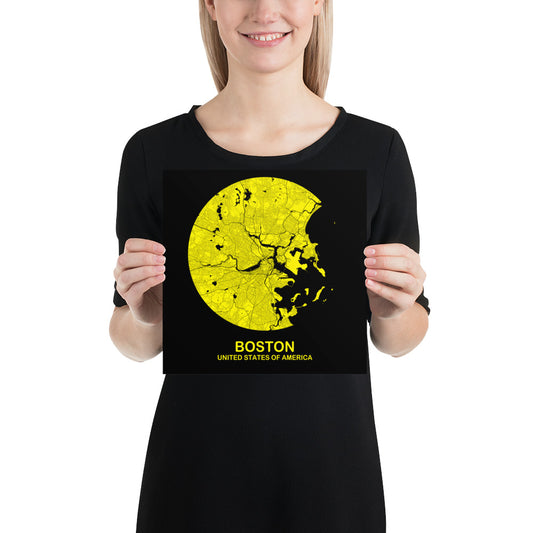 Boston Circular Yellow Paper Map