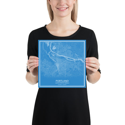 Portland Blue and White Paper Map