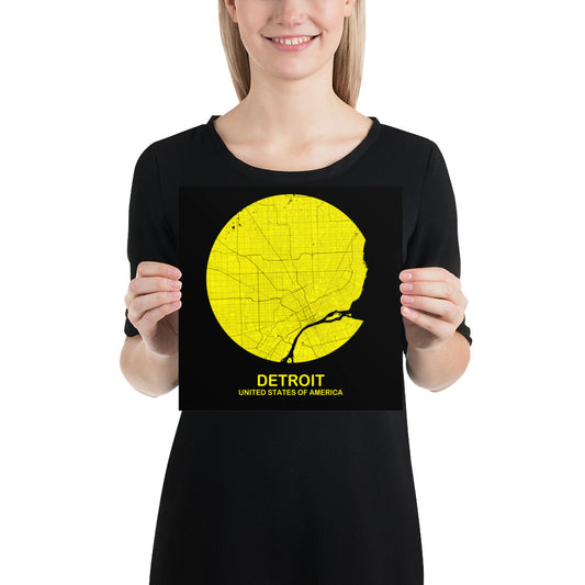 Detroit Circular Yellow Paper Map