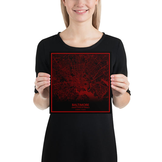 Baltimore Black and Red Paper Map