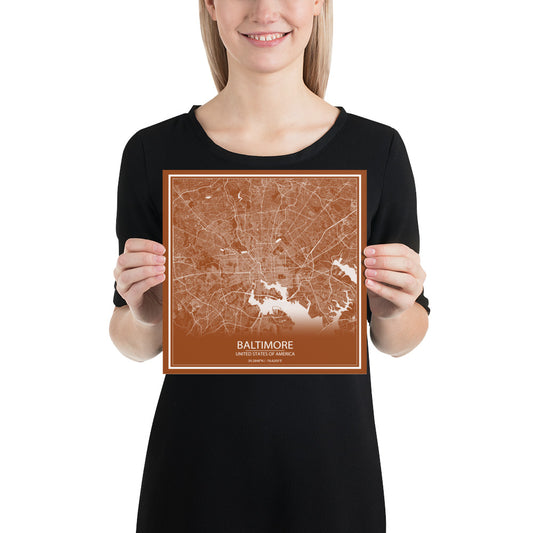 Baltimore Brown and White Paper Map