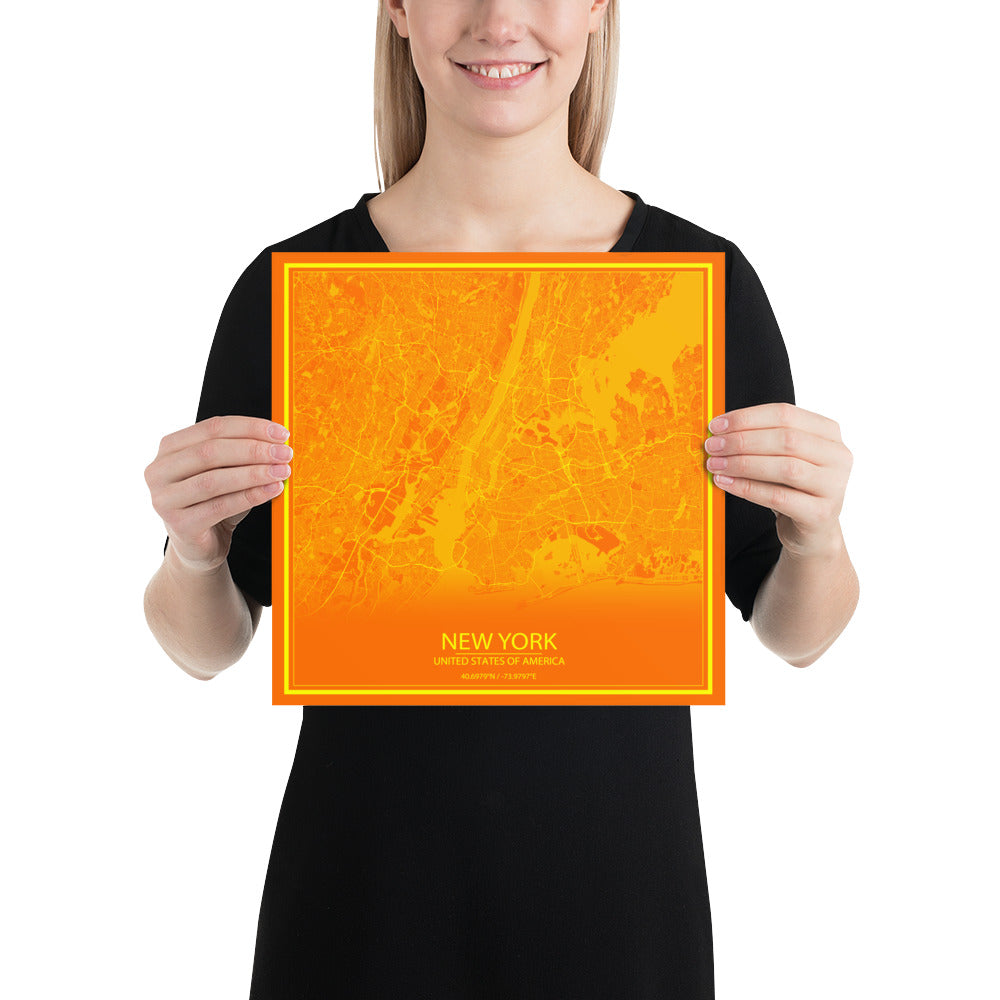 New York Orange and Yellow Paper Map