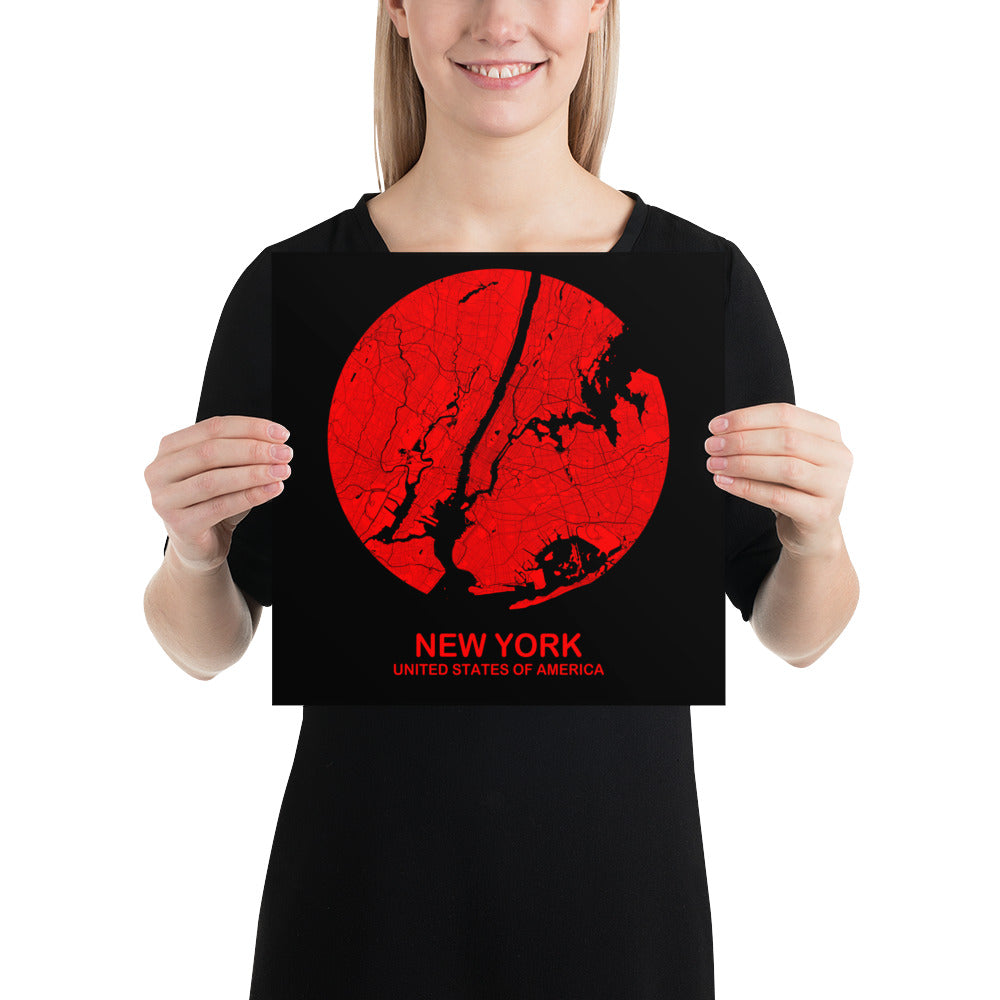 New York Circular Black Paper Map