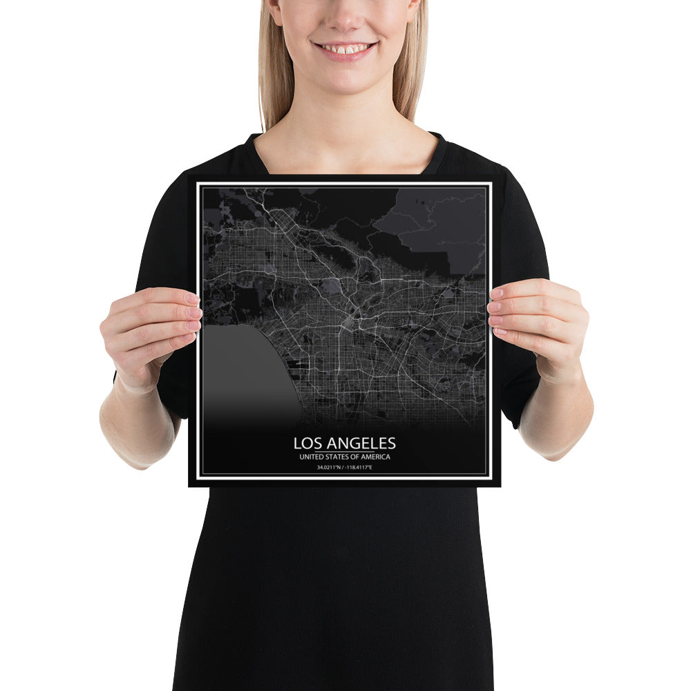 Los Angeles Black Paper Map