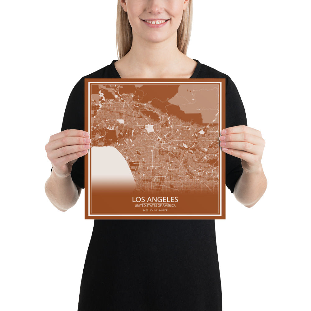 Los Angeles Brown and White Paper Map