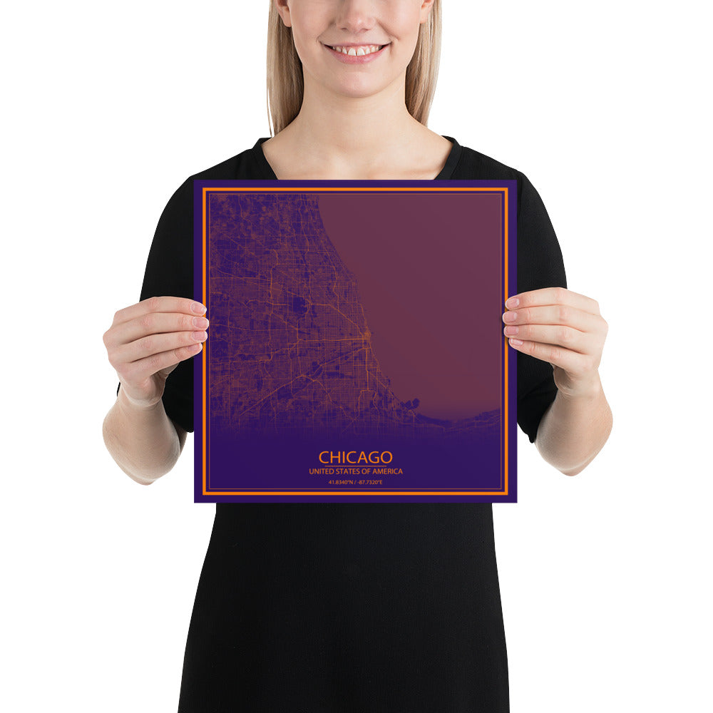 Chicago Purple and Orange Paper Map