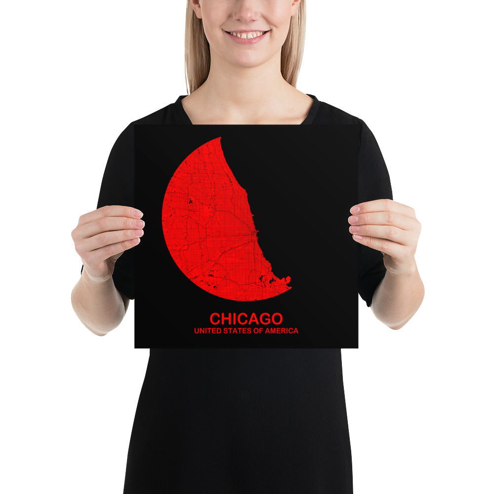 Chicago Circular Red Paper Map