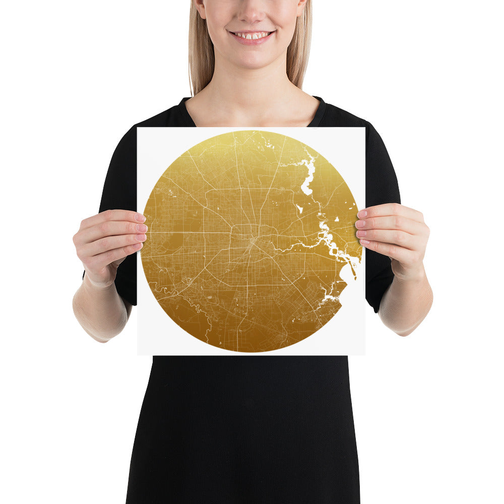 Houston Gold on White Paper Map