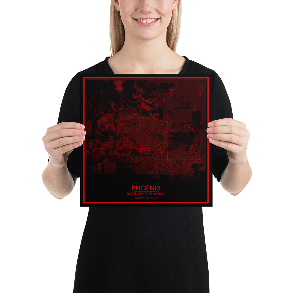 Phoenix Black and Red Paper Map