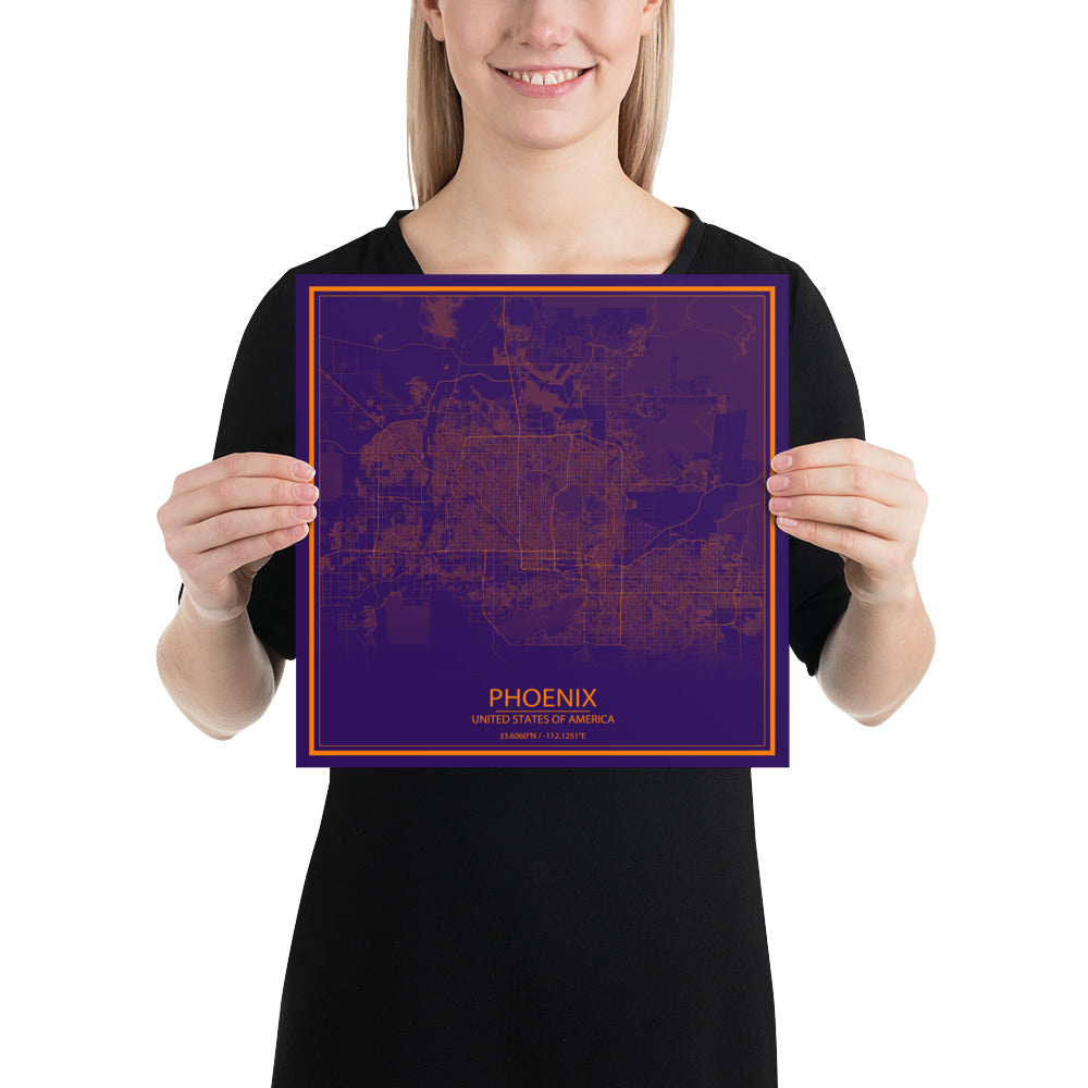 Phoenix Purple and Orange Paper Map