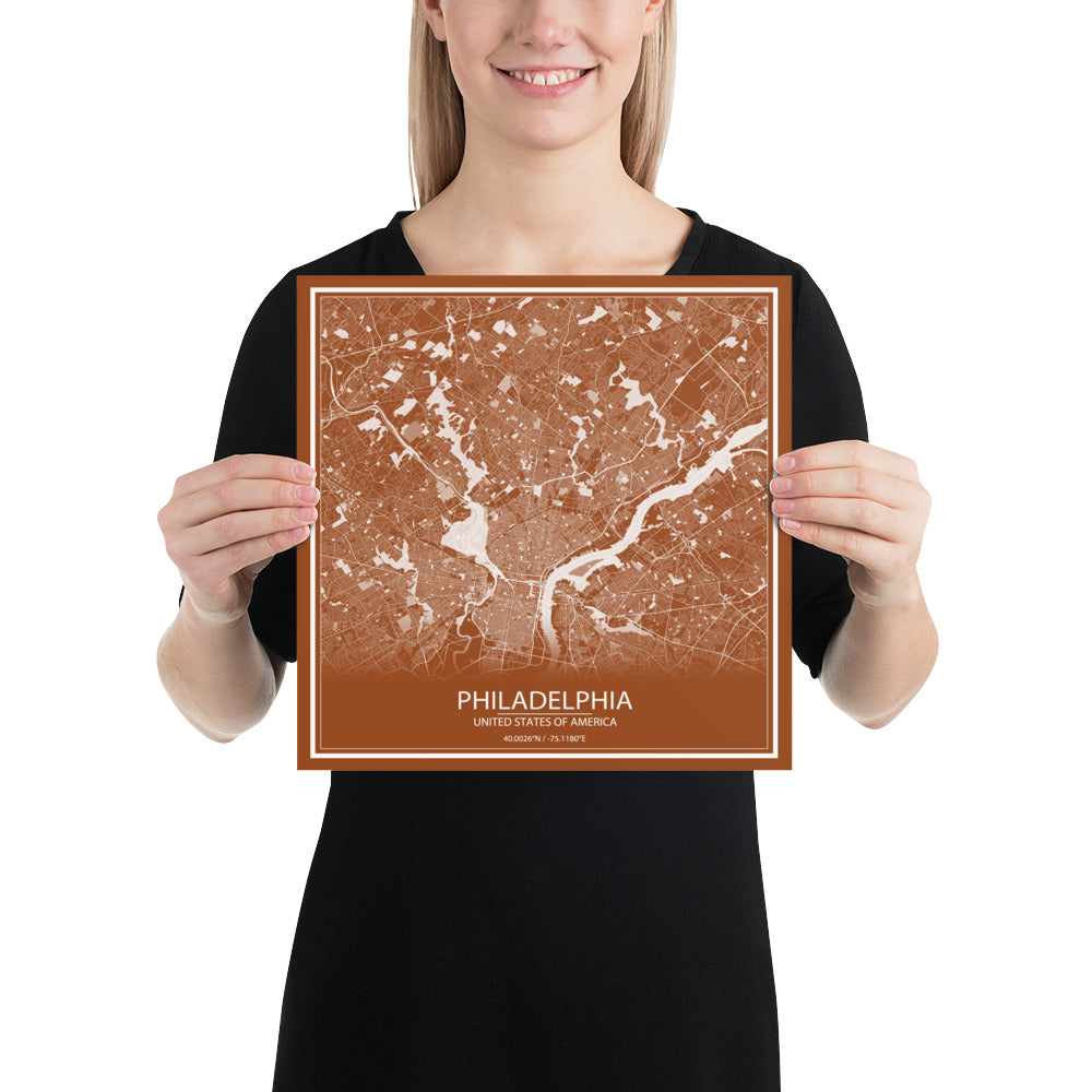 Philadelphia Brown and White Paper Map