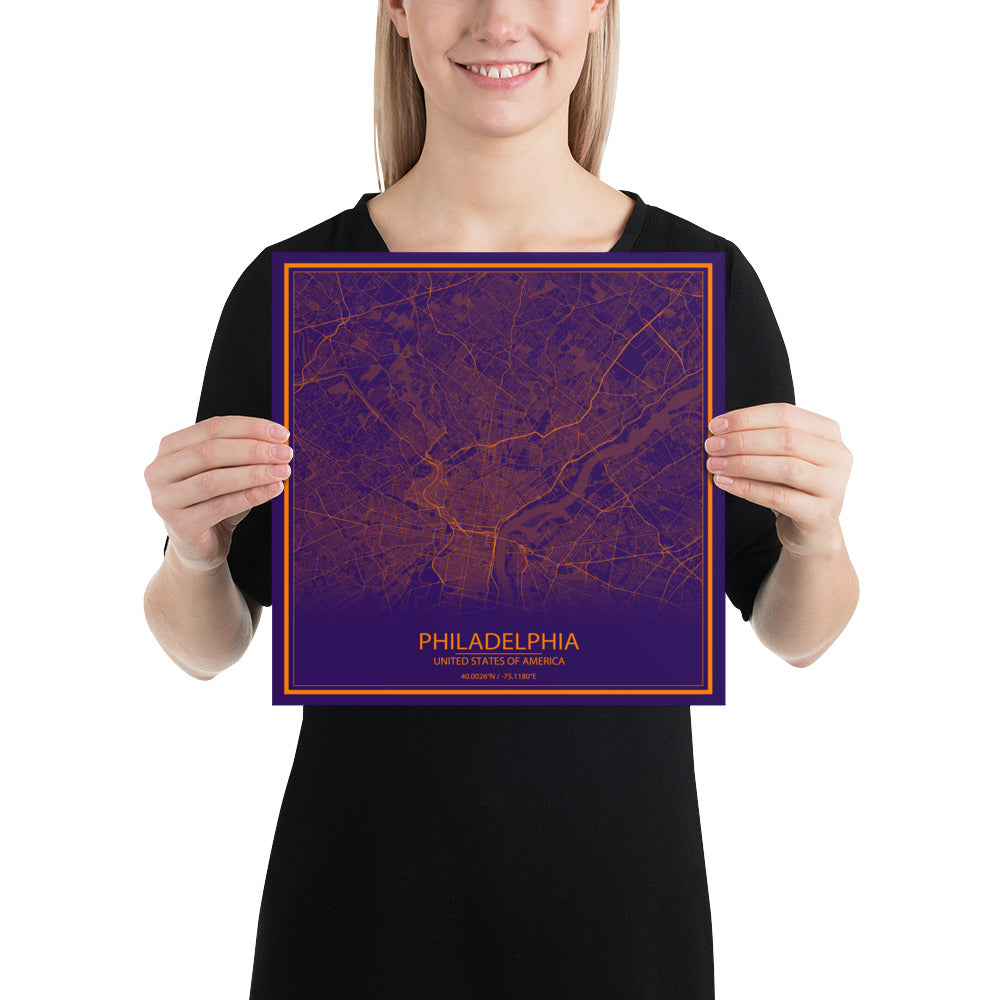 Philadelphia Purple and Orange Paper Map
