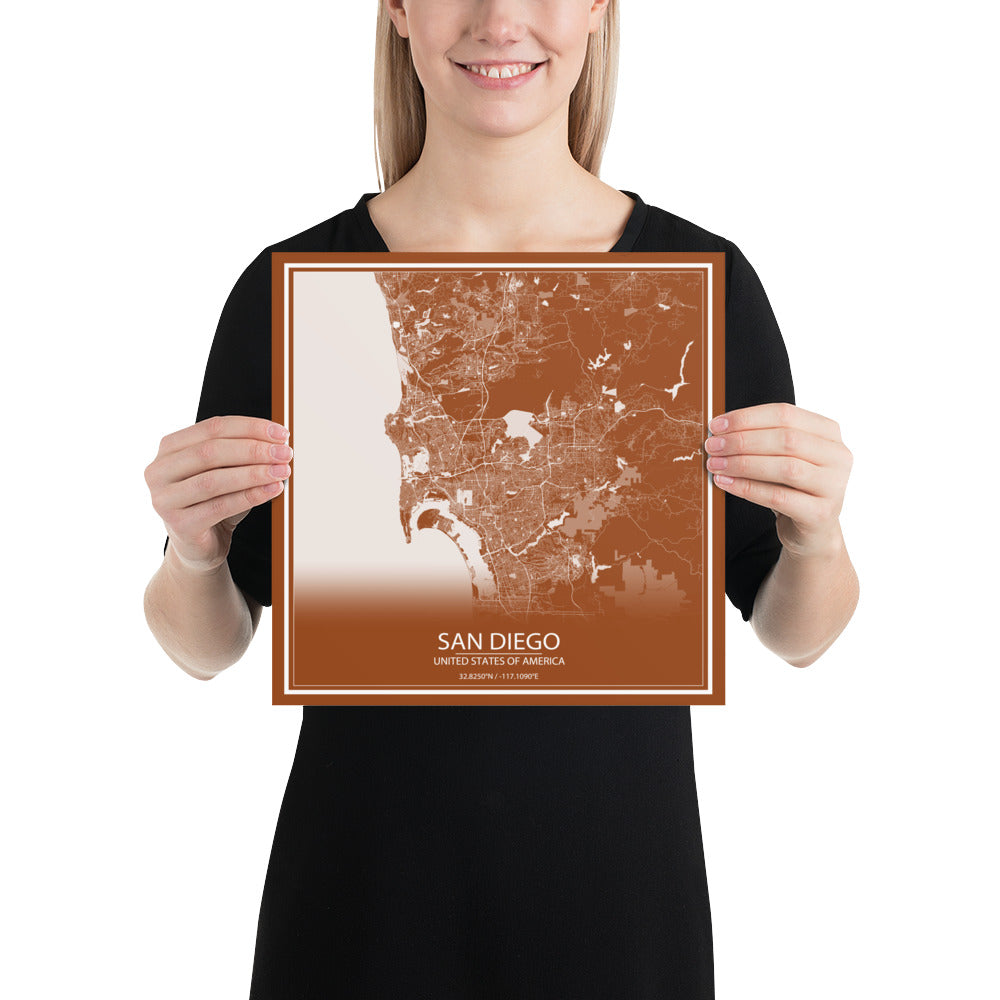 San Diego Brown and White Paper Map