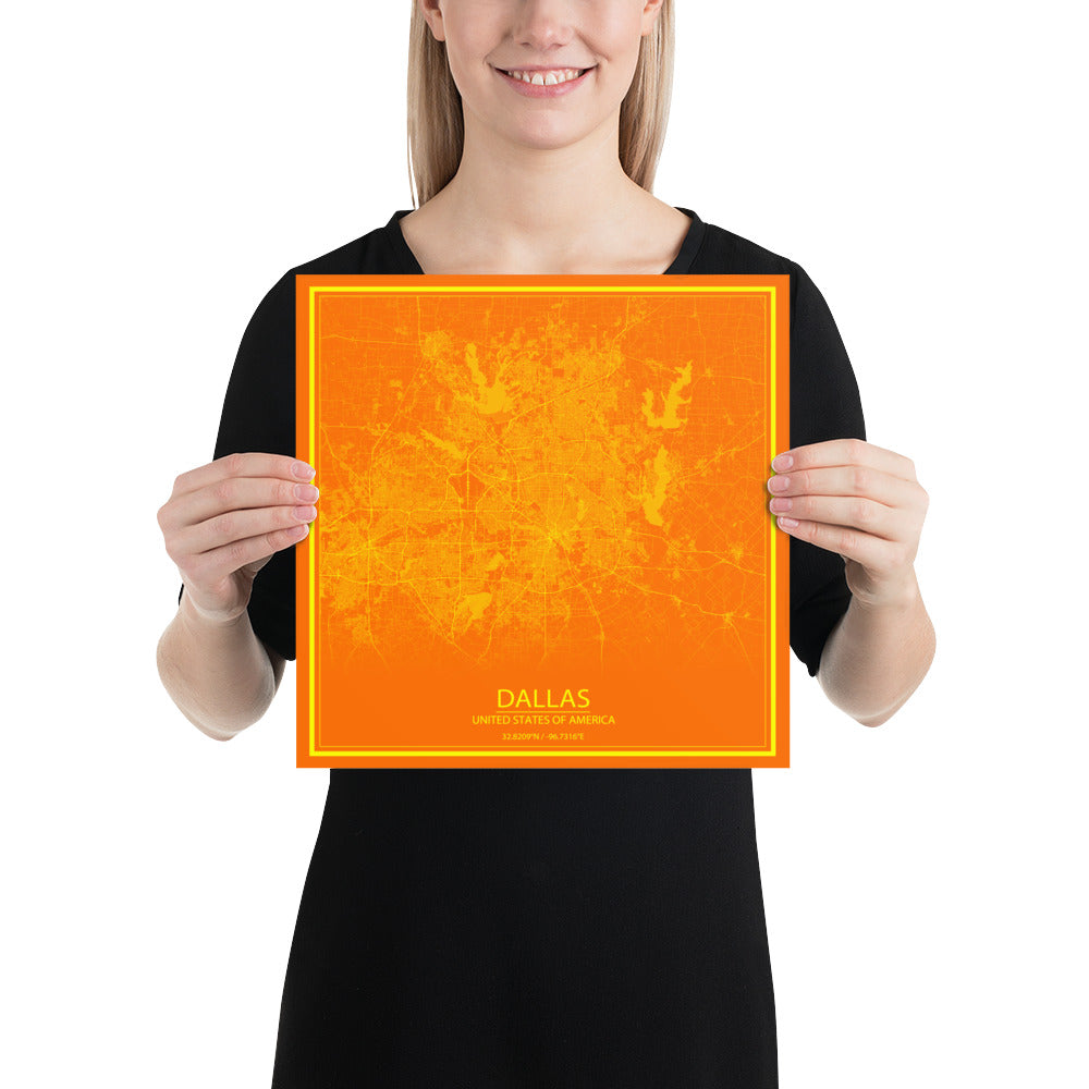Dallas Orange and Yellow Paper Map
