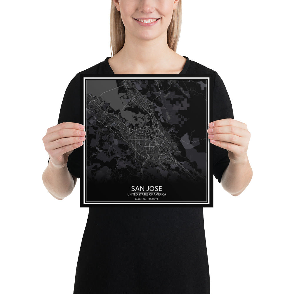 San Jose Black Paper Map
