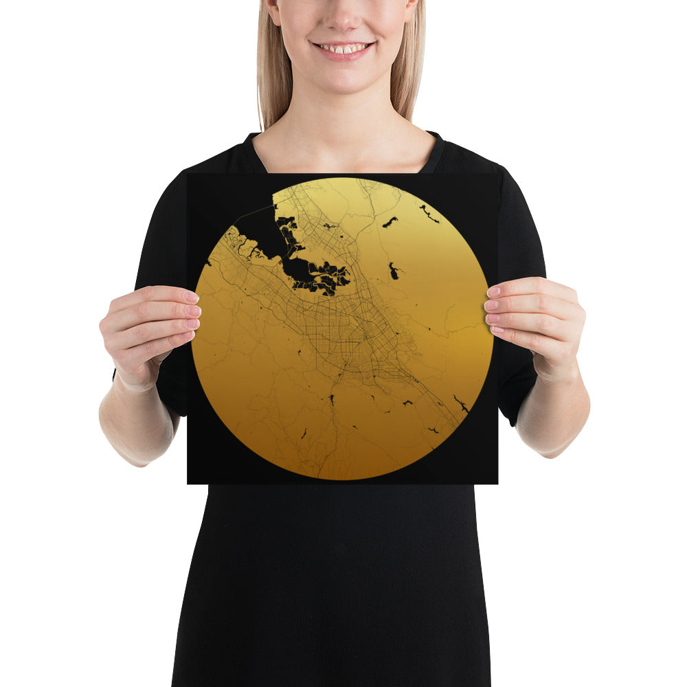San Jose Gold on Black Paper Map