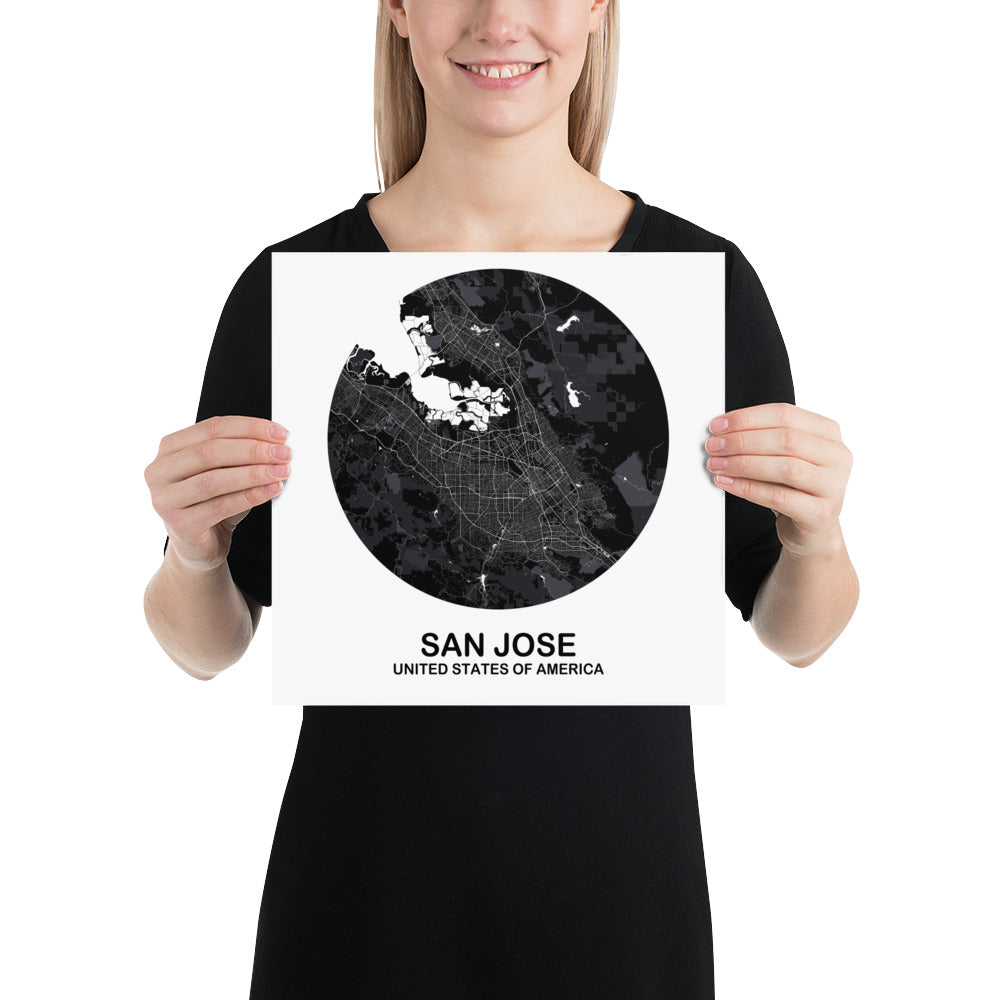 San Jose Circular Black Paper Map