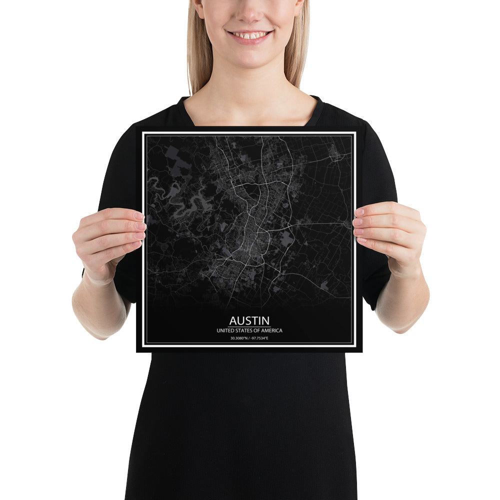 Austin Black Paper Map