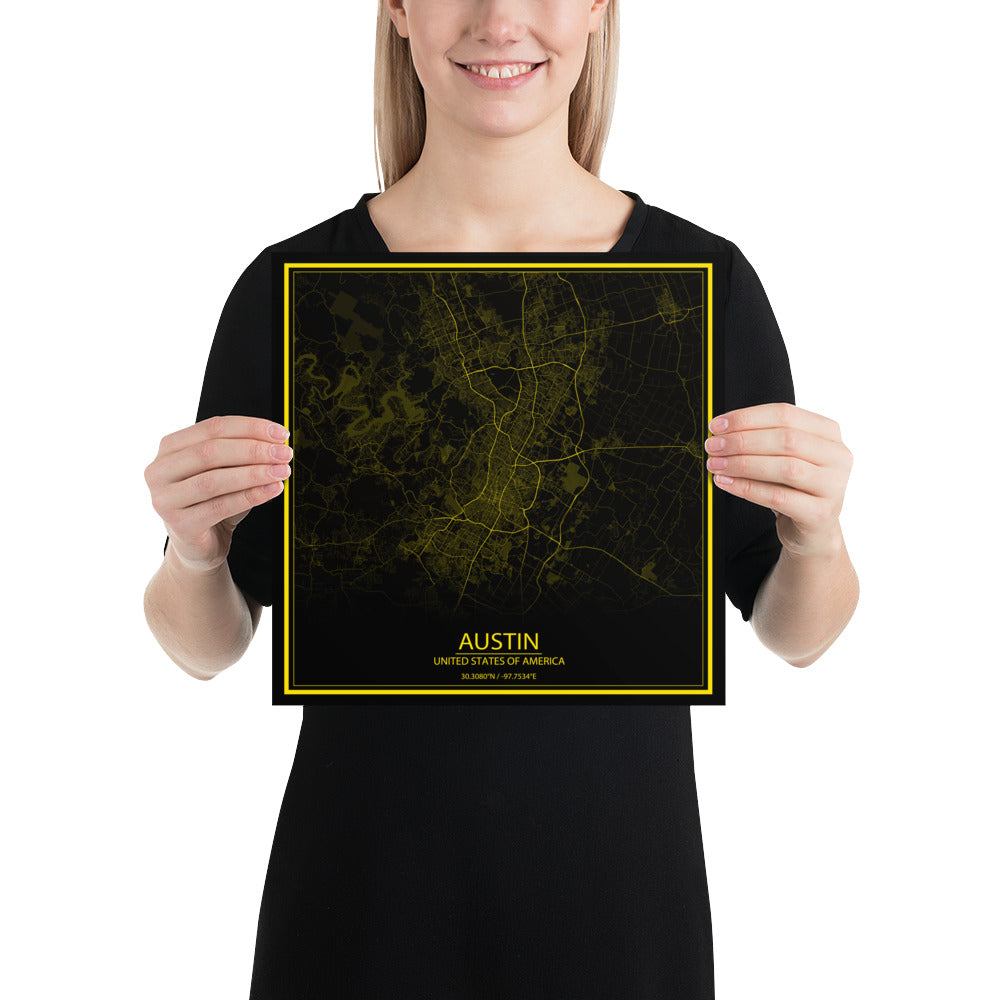 Austin Black and Yellow Paper Map