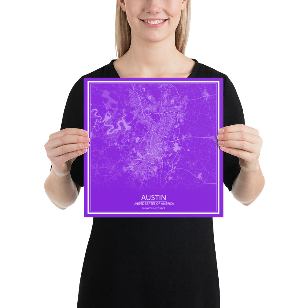 Austin Purple and White Paper Map
