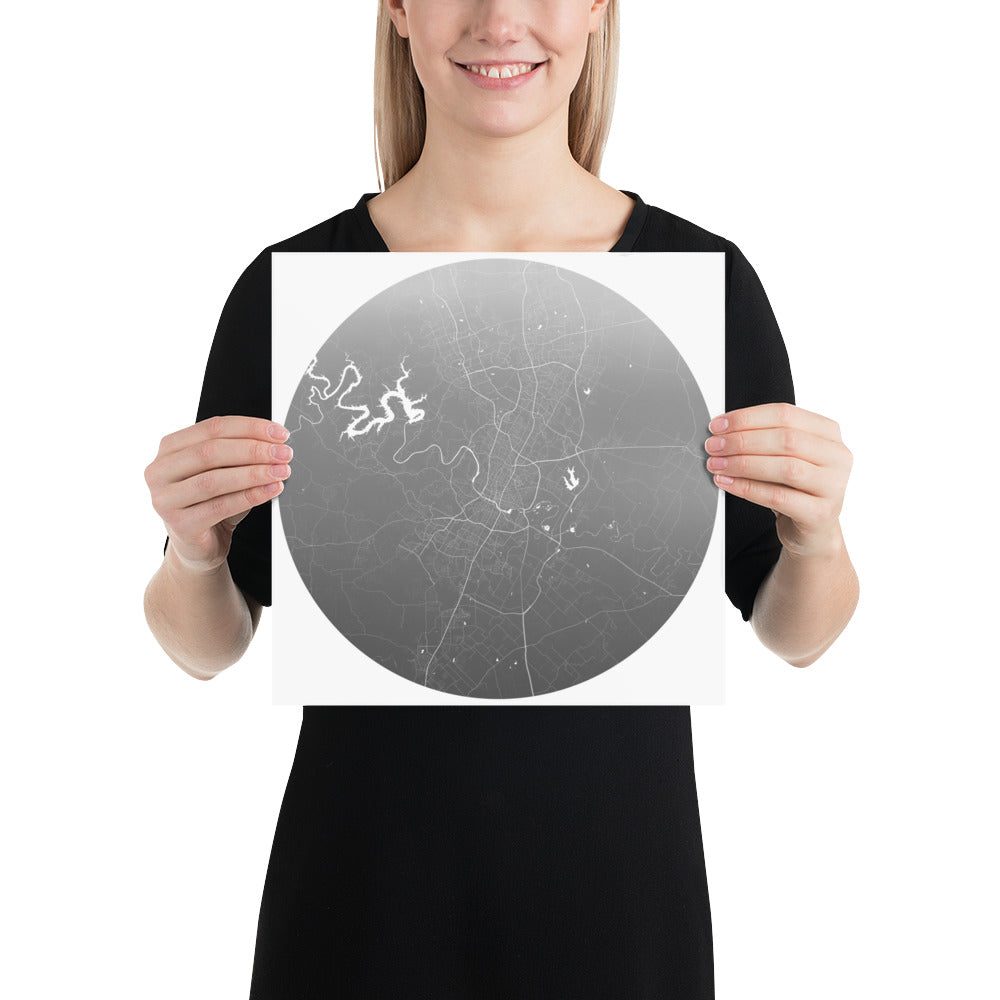 Austin Silver on White Paper Map