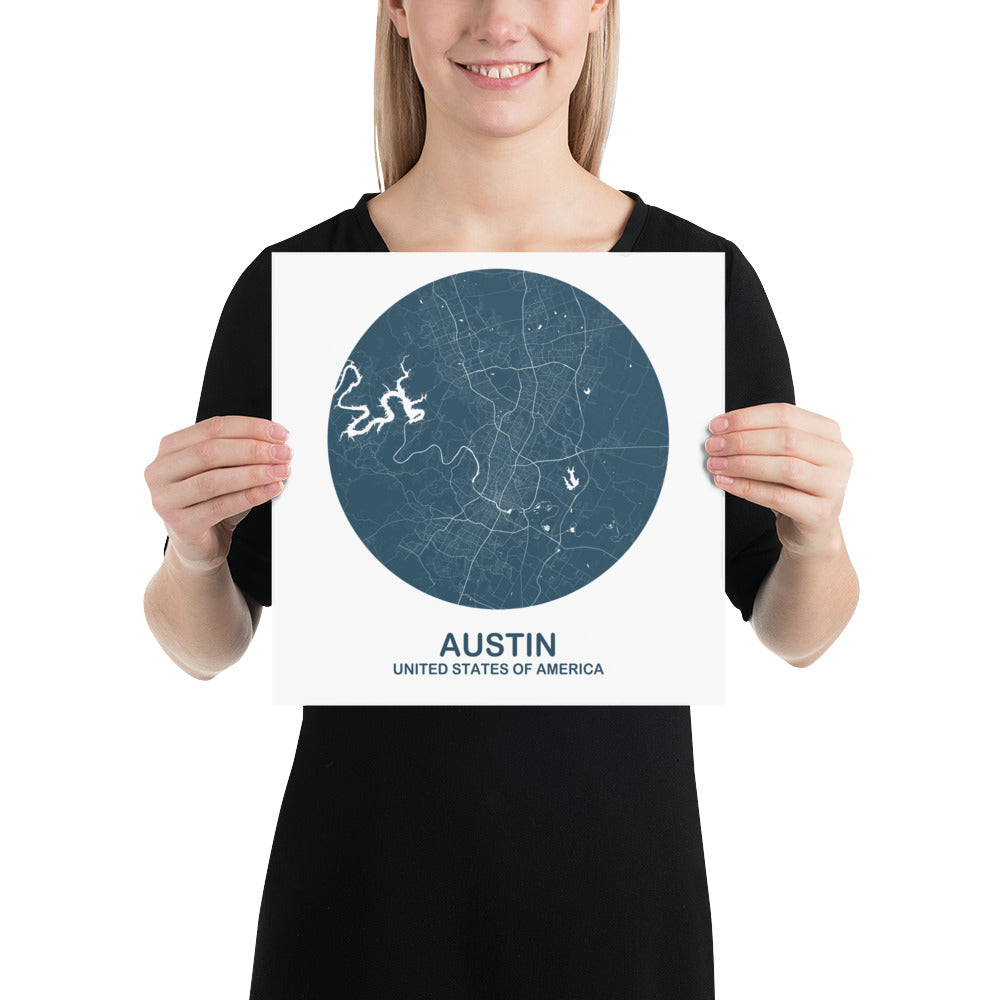 Austin Circular Blue Paper Map