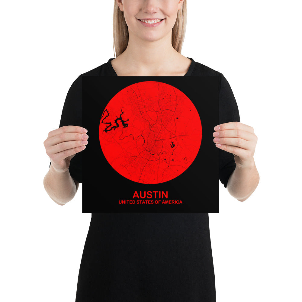 Austin Circular Red Paper Map
