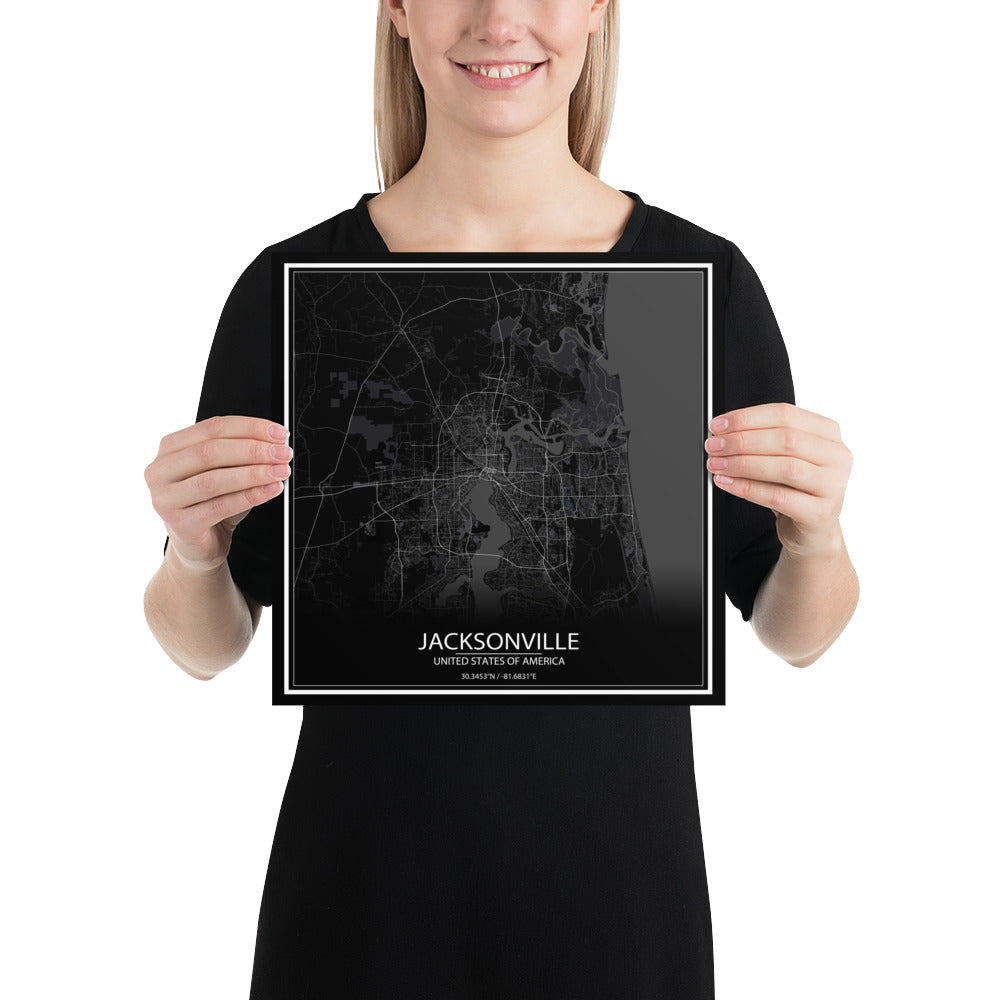 Jacksonville Black Paper Map