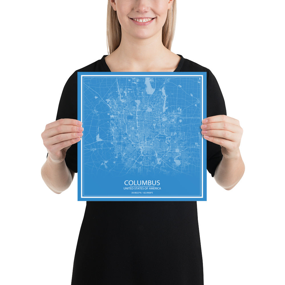 Columbus Blue and White Paper Map