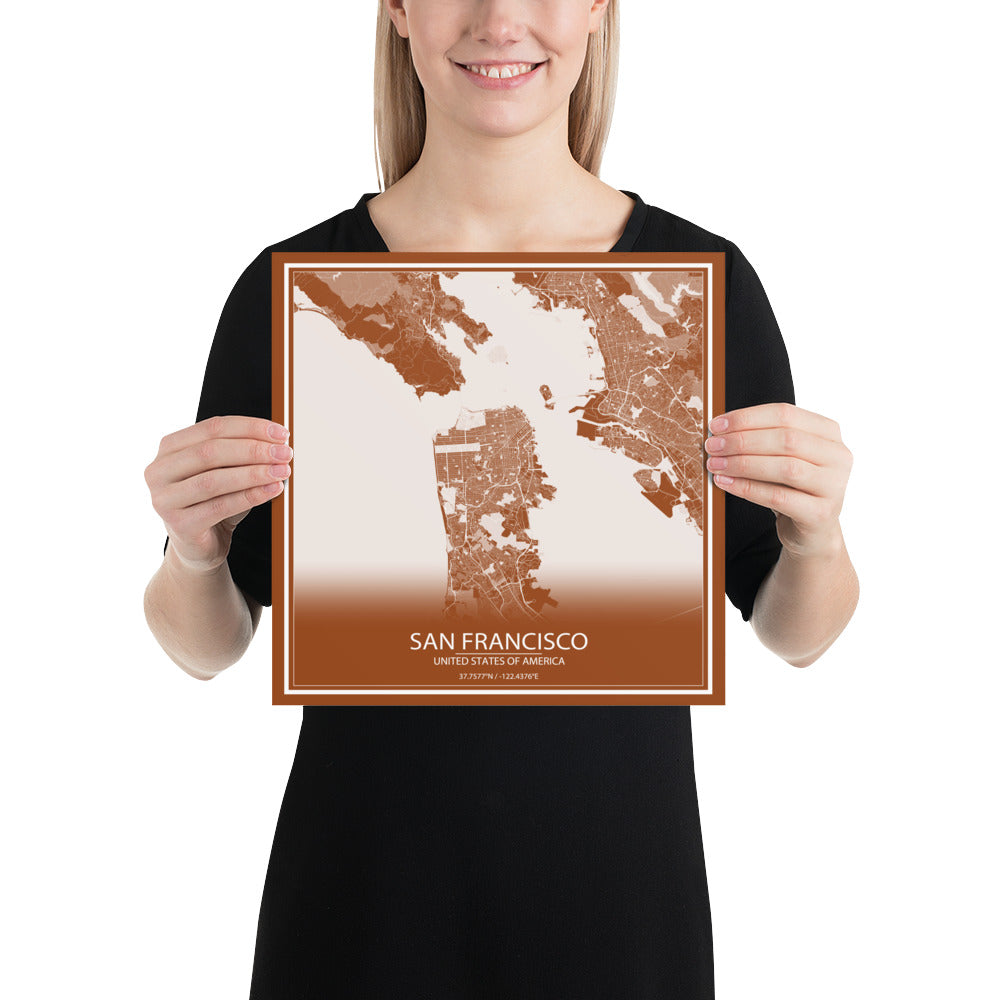 San Francisco Brown and White Paper Map