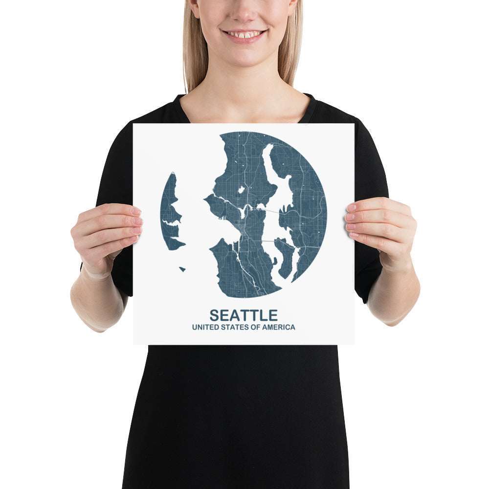 Seattle Circular Blue Paper Map